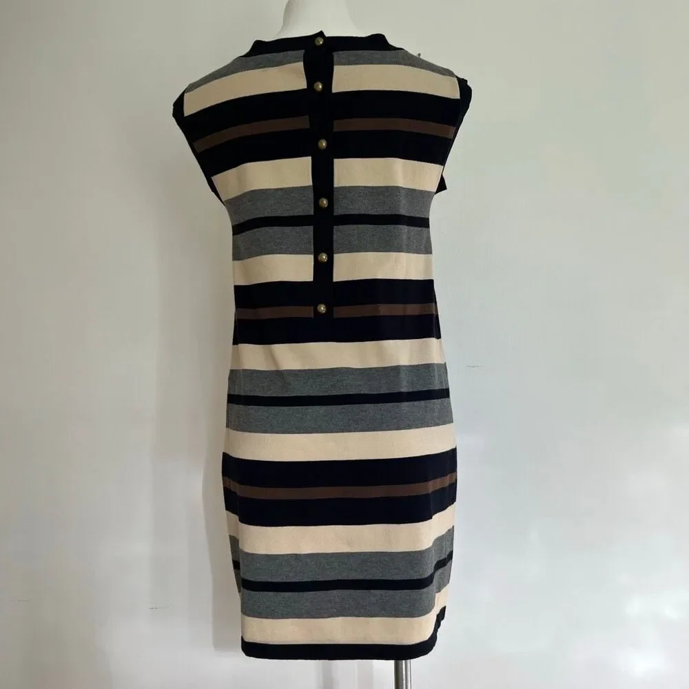 Striped Cap Sleeve Sheath Dress in Black, Gray, Cream